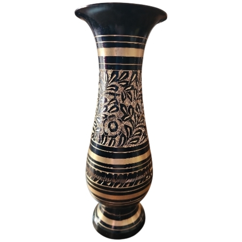 Vintage 8" India Brass Black Enamel Decorative Vase Candlestick Home Decor